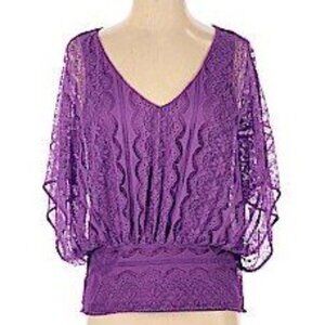 ELLE Purple Lace Blouse Size Large